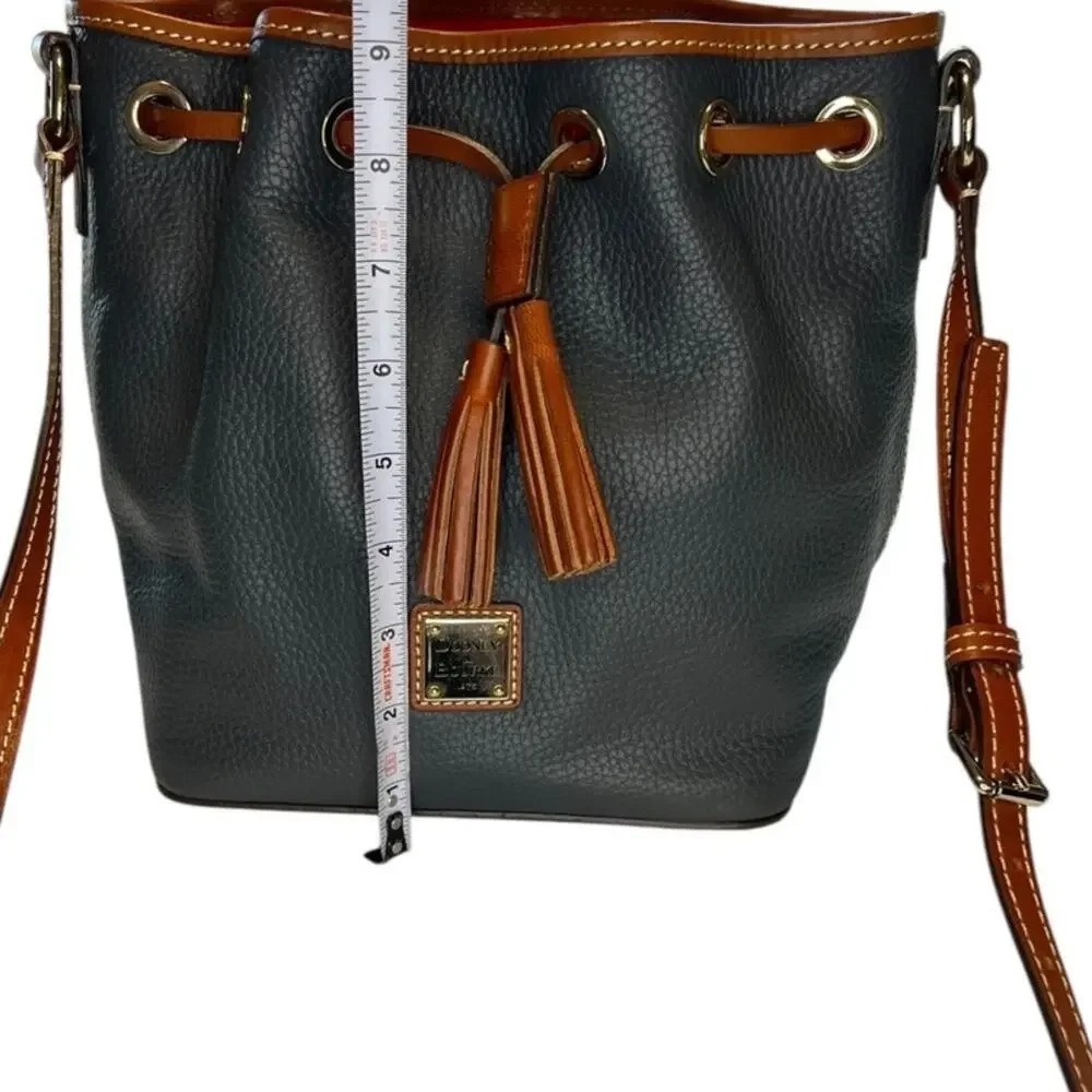 Dooney & Bourke Drawstring Bucket Bag Navy Pebble Leather Tassel Closure - Picture 12 of 16